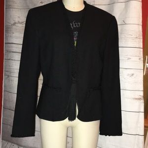 CARLISLE BLACK ROPE TRIM TaSSLED WOOL BLAZER EUC